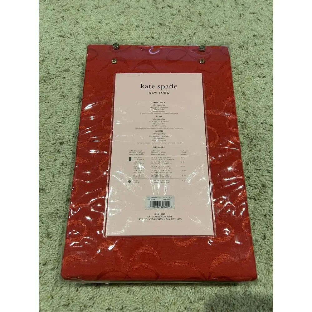 Kate Spade Tablecloth 60x84 Holiday All Wrapped Up Bow Cranberry Red Oblong B26